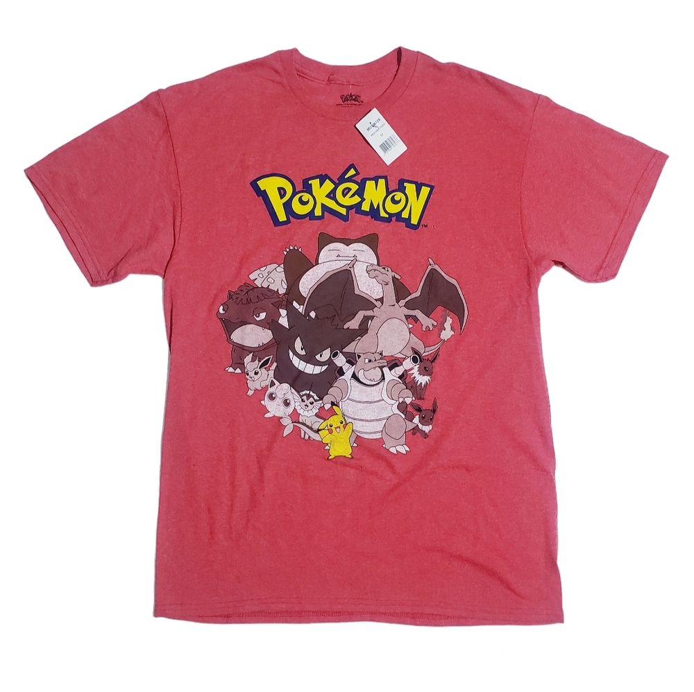 Pokemon Vintage 90s Style Faded Mens Tshirt Red Heather Medium NWT